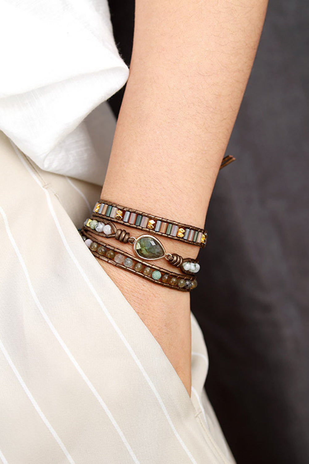 Handmade Triple Layer Beaded Bracelet - alternate jewelry view