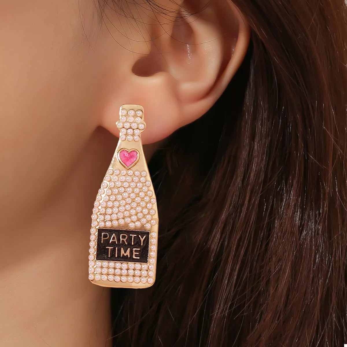 Champagne Bottle Pearl Earrings in Gold - women's earrings