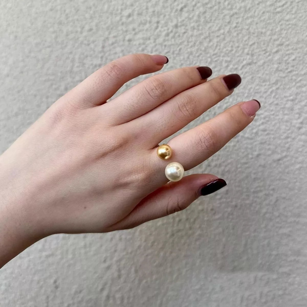 Double Pearl Open Ring in White - women's open ring
