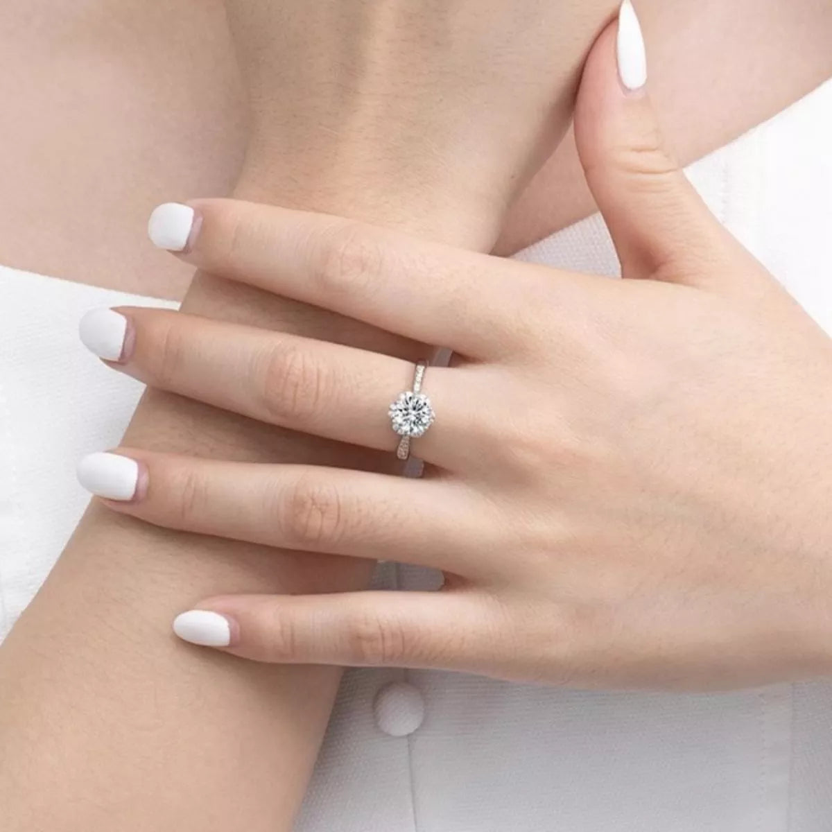 1 Carat Moissanite Sterling Silver Ring - alternate ring view