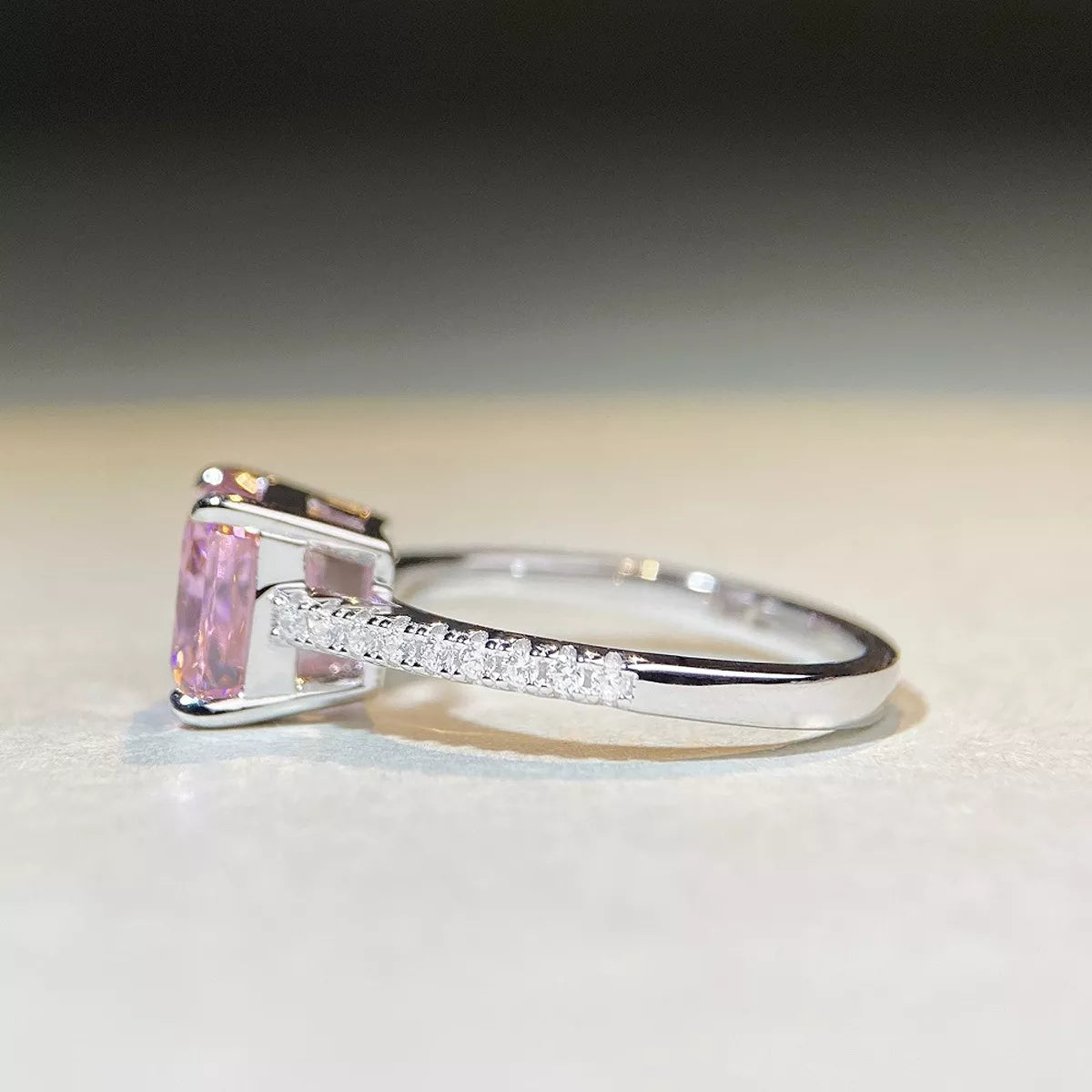 Sterling Silver Zircon Square Ring in Blush Pink - women's ring