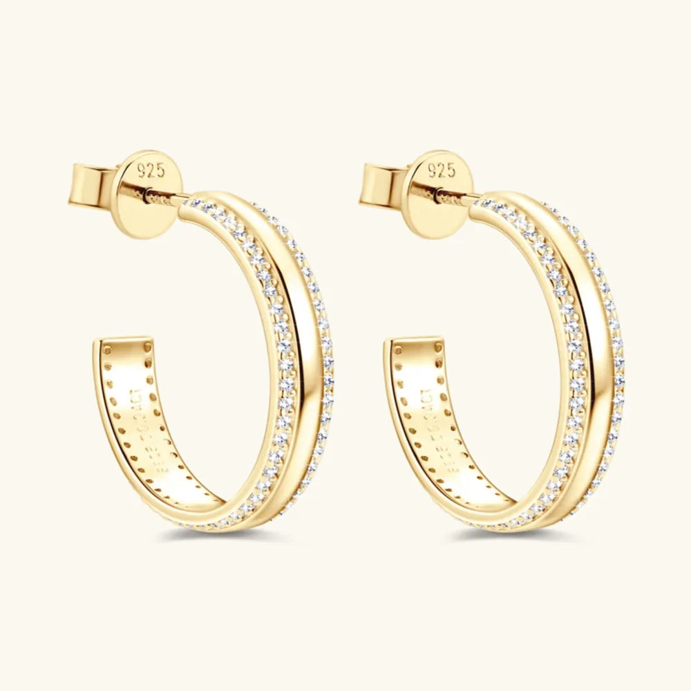 Sterling Silver Inlaid Moissanite C-Hoop Earrings - alternate earring view