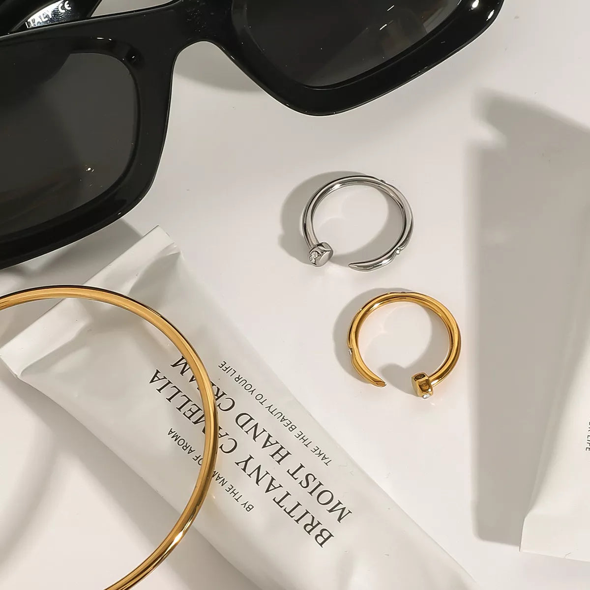 Stainless Steel Zircon Open Ring - alternate ring view