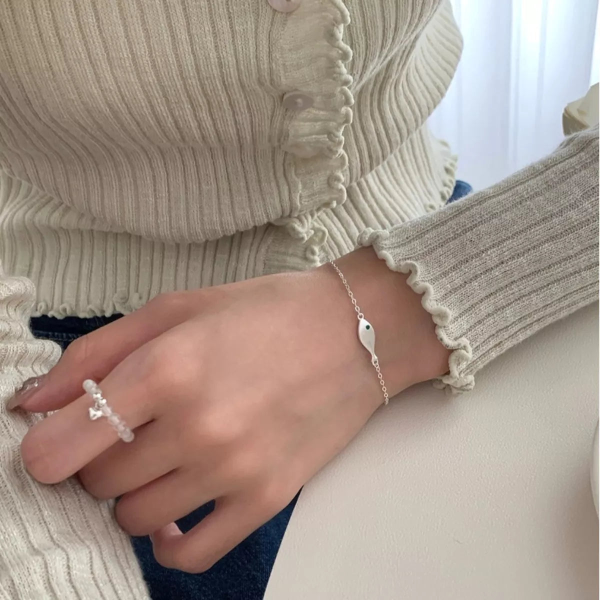 Sterling Silver Fish Bracelet - alternate jewelry view