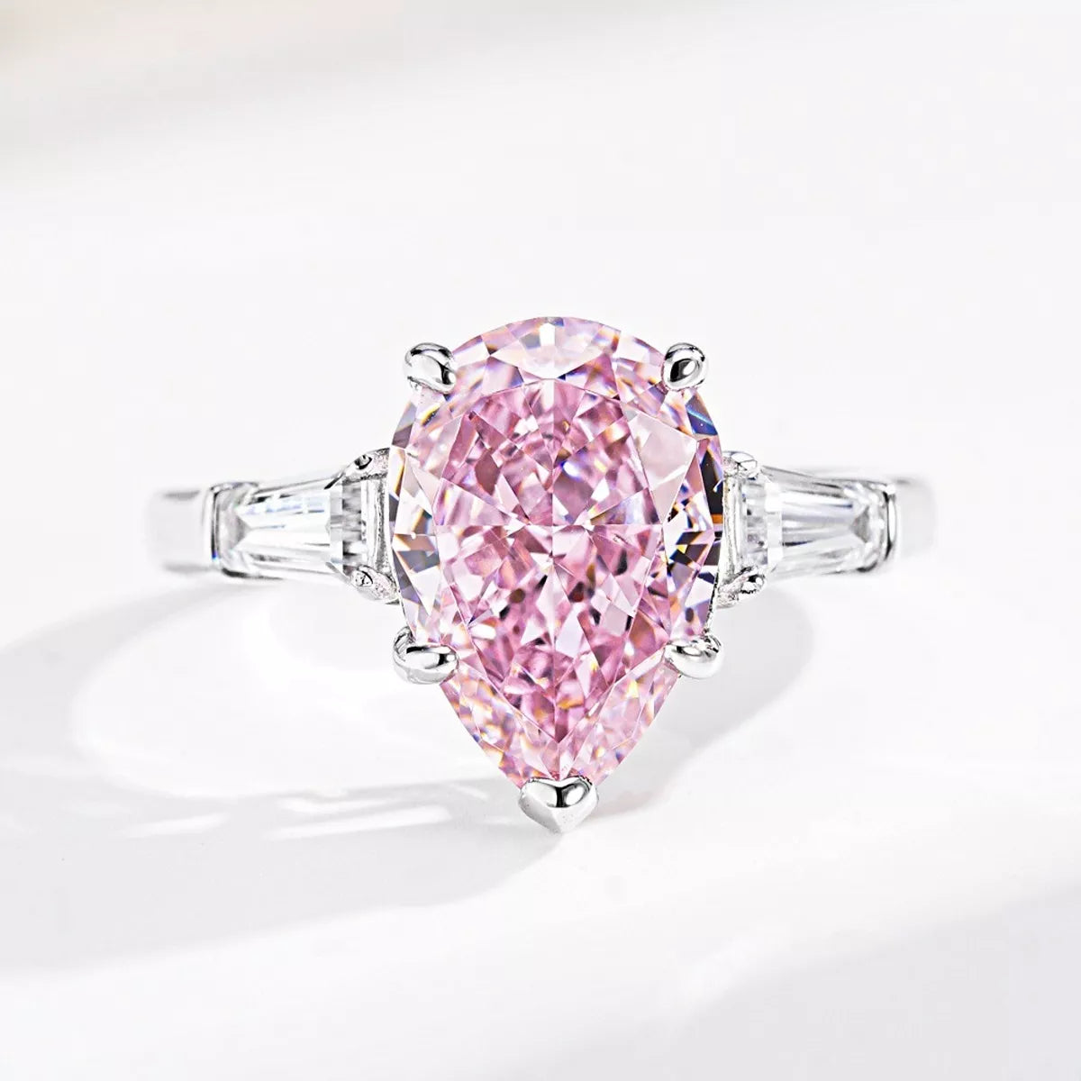 Sterling Silver Zircon Teardrop Ring in Blush Pink - women's ring
