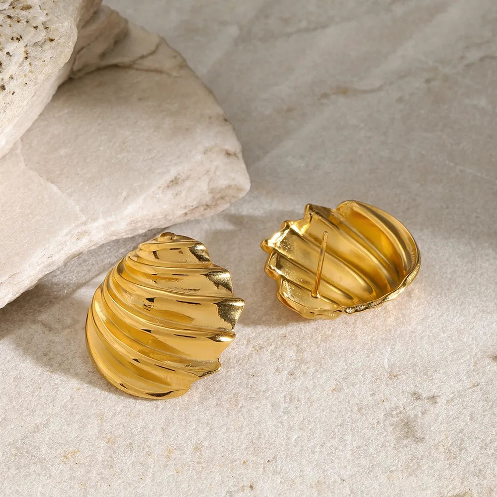 Stainless Steel Shell Shape Stud Earrings - alternate earring view