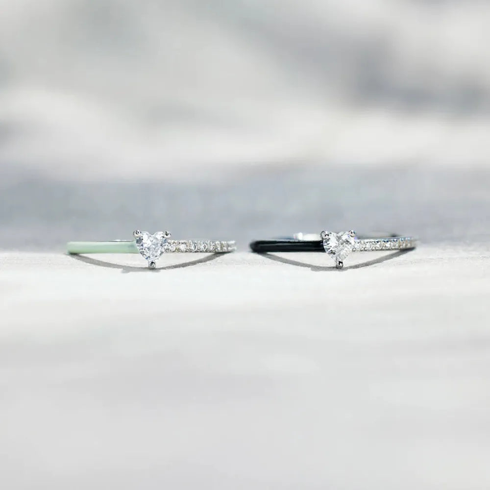 Heart Shape Inlaid Zircon Enamel Ring in Light Green - women's ring