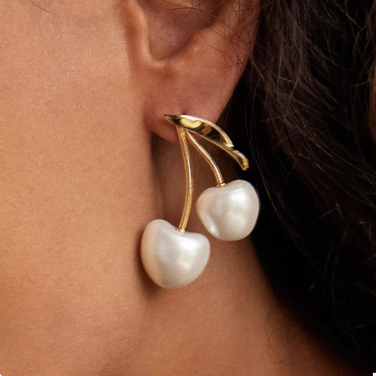 18K Gold-Plated Pearl Cherry Earrings - alternate earring view
