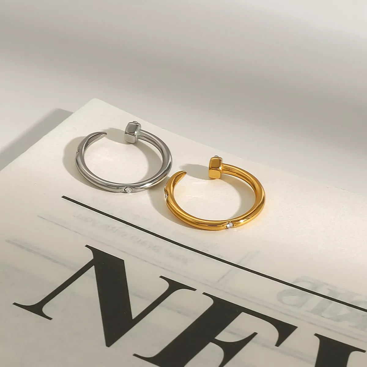 Stainless Steel Zircon Open Ring - alternate ring view