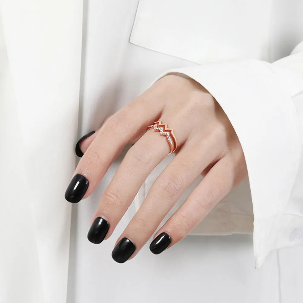 Wave Shape Inlaid Zircon Open Ring - alternate ring view