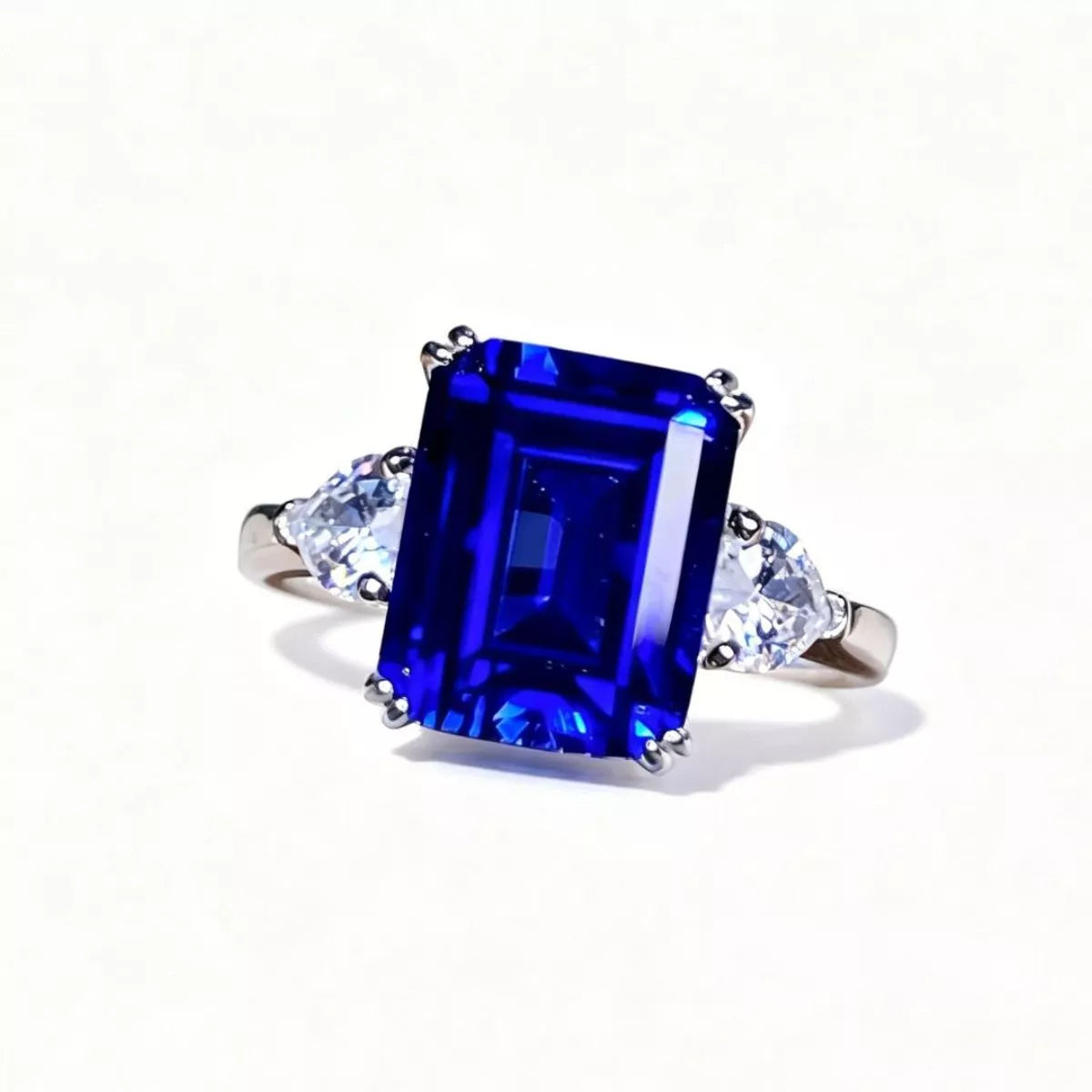 Sterling Silver Sapphire Geometric Ring - alternate ring view