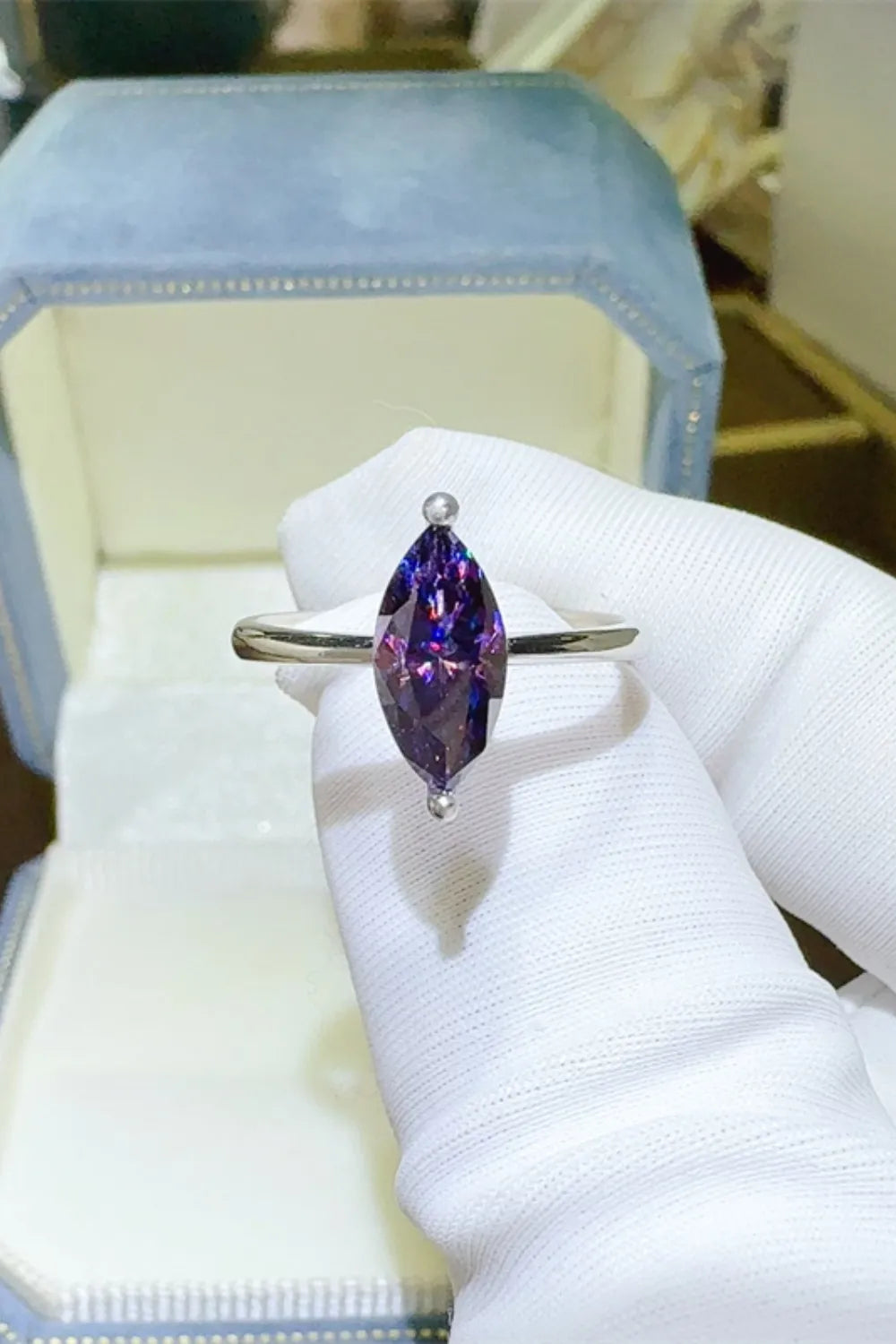 2 Carat Moissanite Sterling Silver Ring in Violet - women's ring