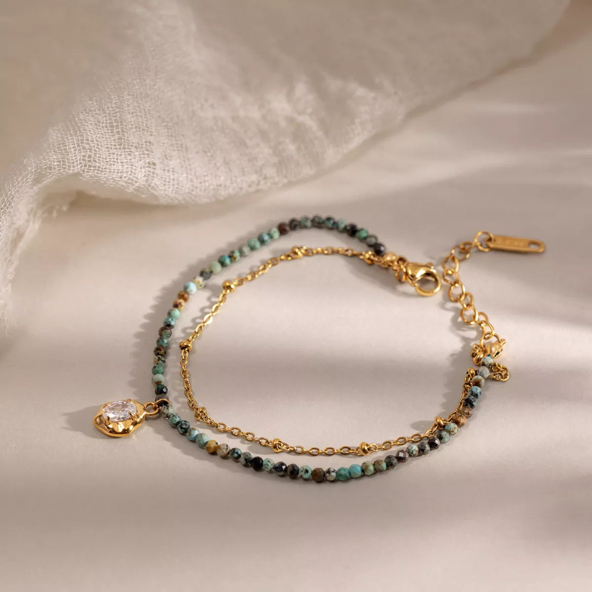 Double Layered Beaded Charm Bracelet in Blue - women's charm bracelet