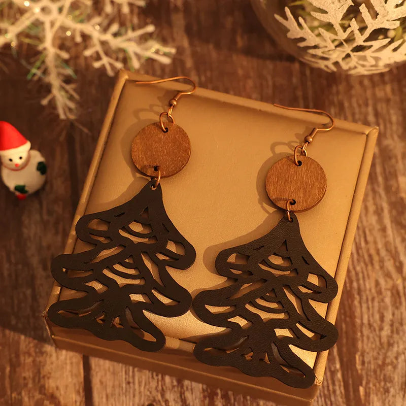 Wooden Cutout Tree Shape Earrings - alternate earring view