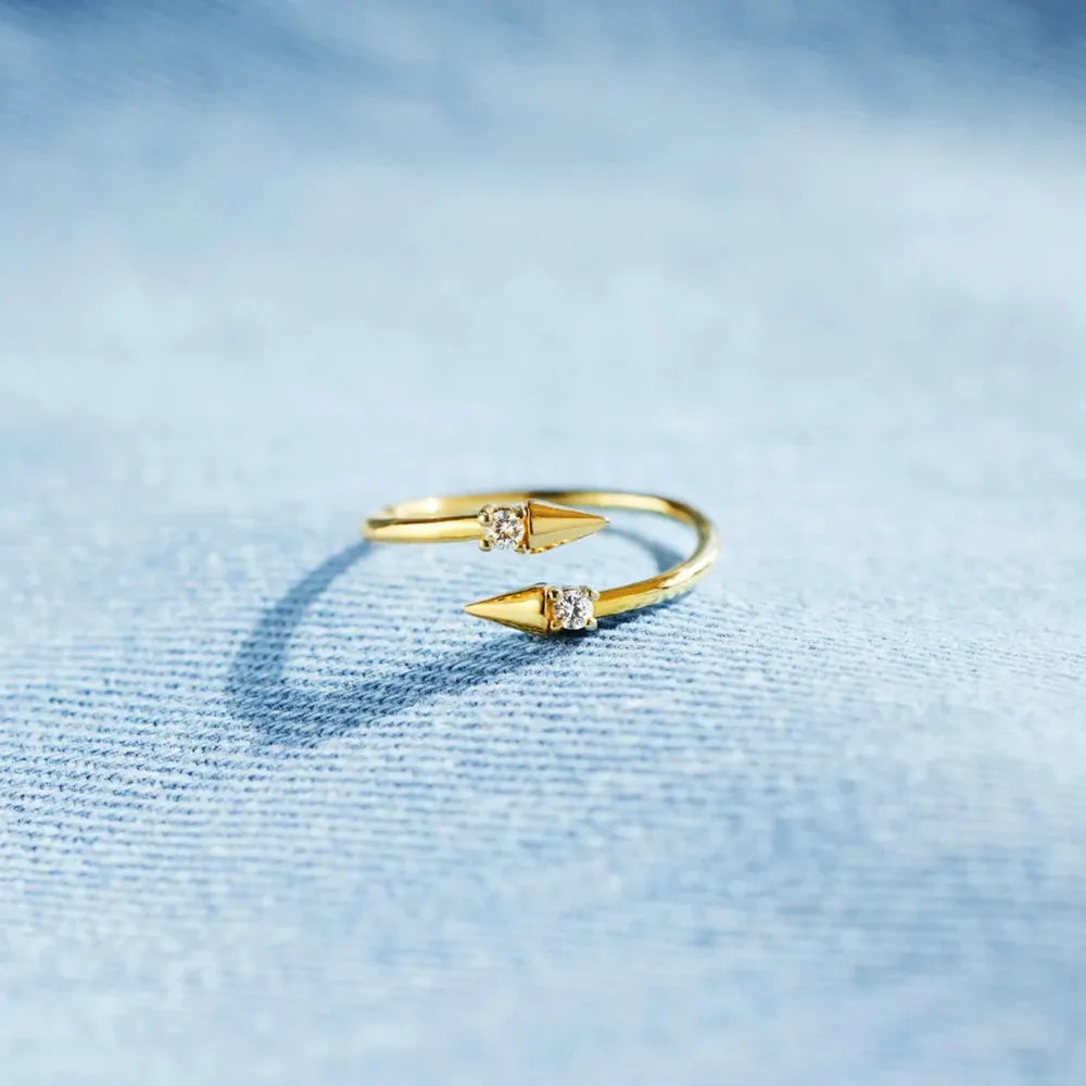 Sterling Silver Inlaid Zircon Bypass Ring in Gold - women's ring