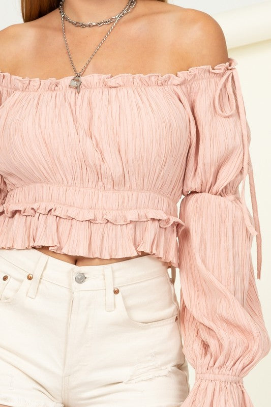 Long Sleeve Pleated Blouse