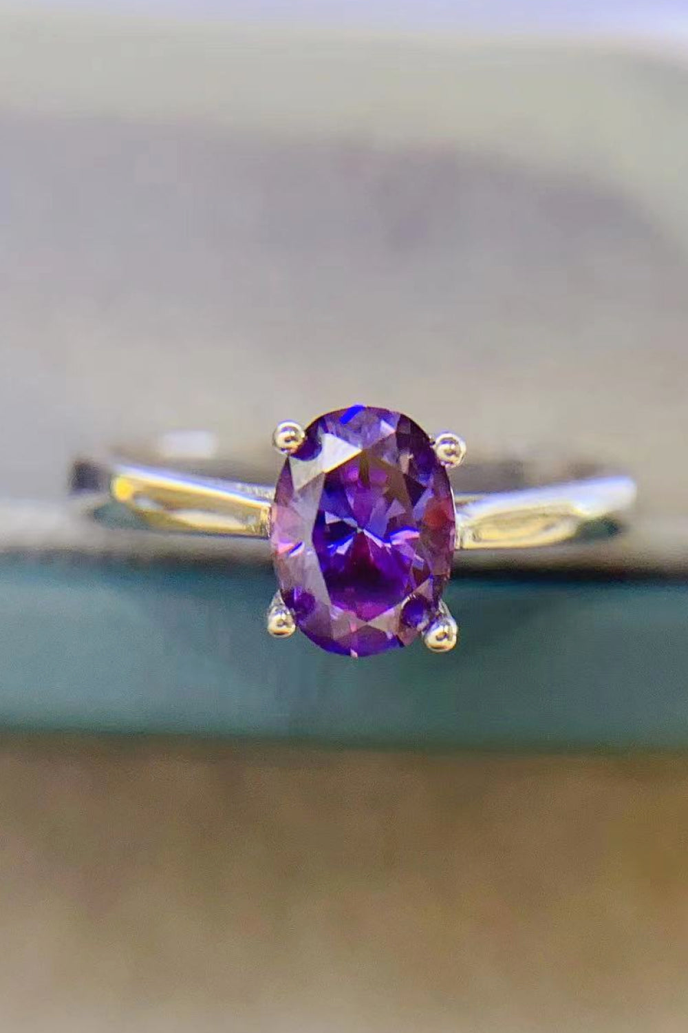 1 Carat Moissanite 4-Prong Solitaire Ring in Purple - women's solitaire ring
