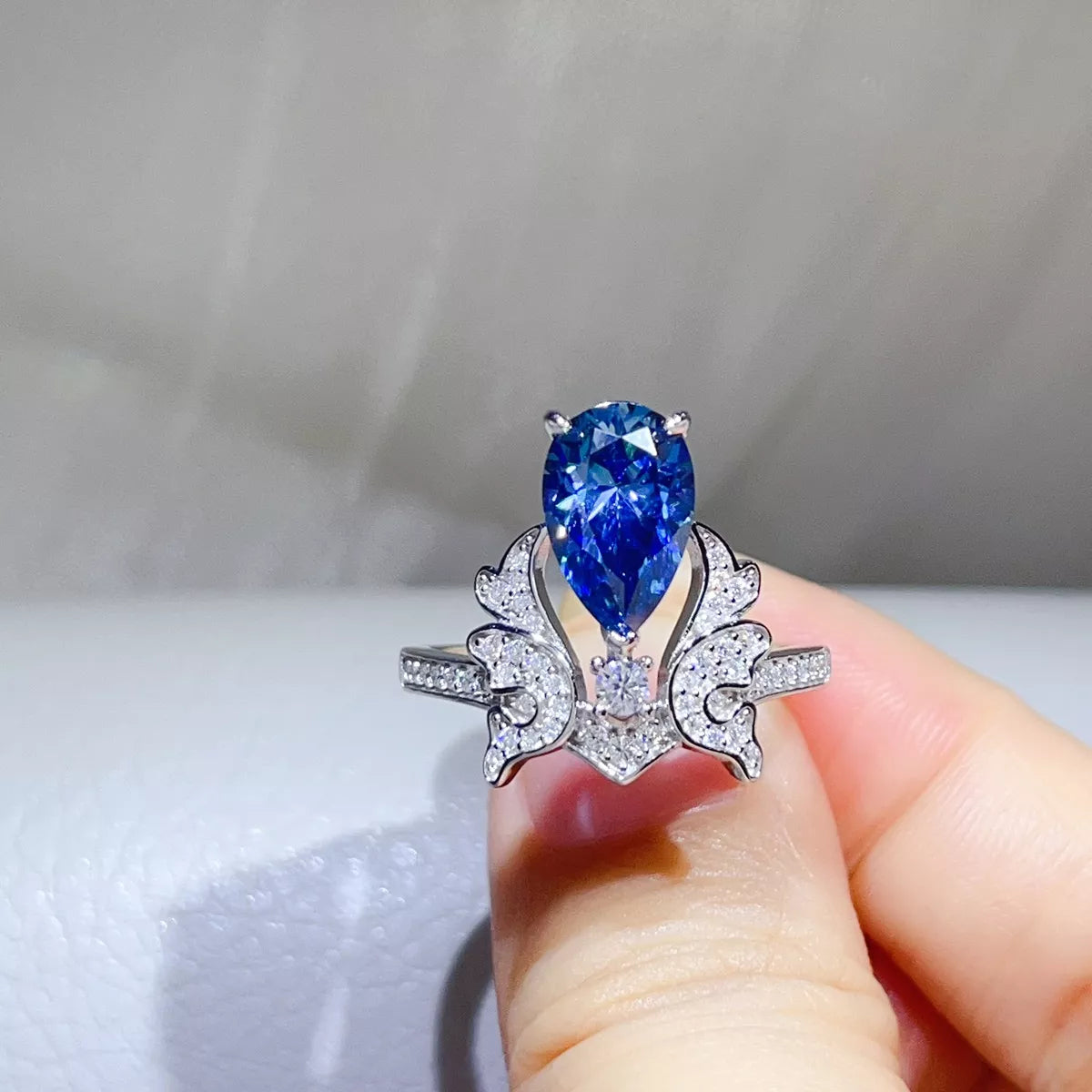 3 Carat Sterling Silver Moissanite Ring in Blue - women's ring