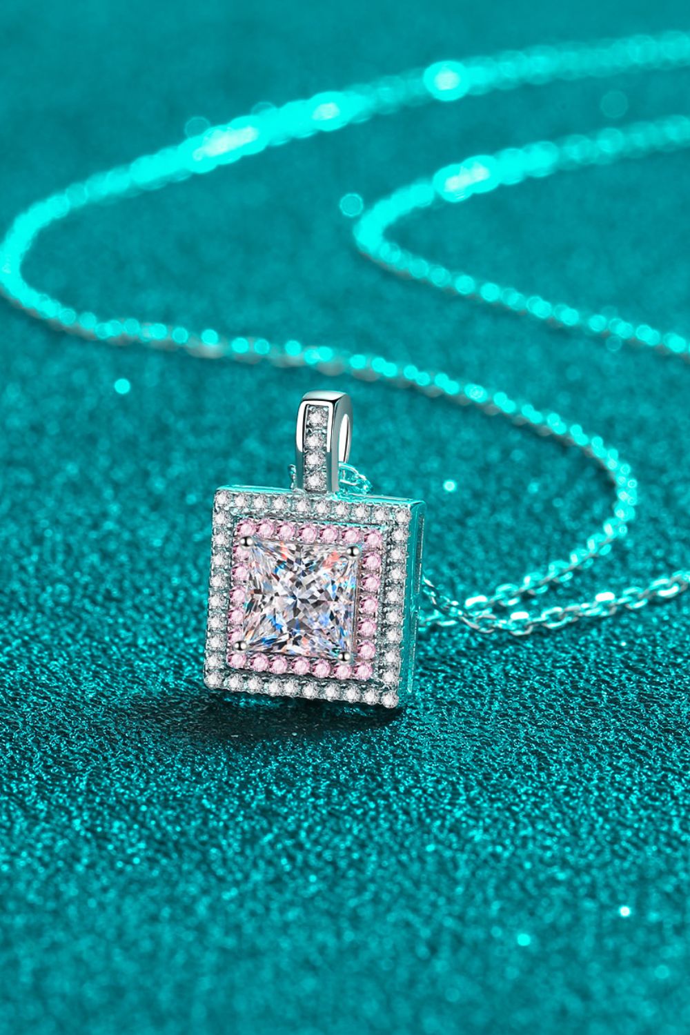 1 Carat Moissanite Square Pendant Chain Necklace - alternate necklace view