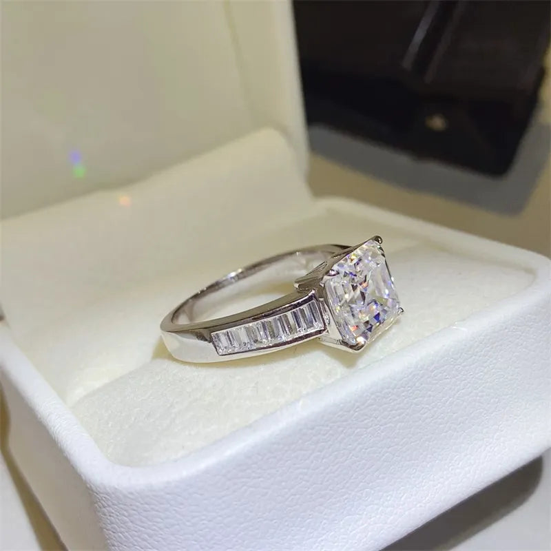 3 Carat Moissanite Sterling Silver Square Shape Ring in Silver - women's ring