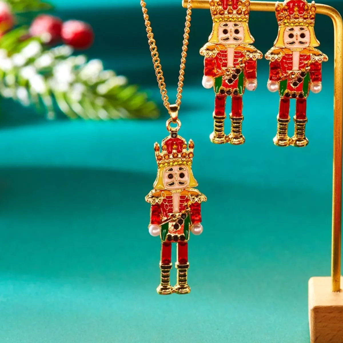 Christmas 18K Gold-Plated Nutcracker Pendant Necklace - alternate necklace view