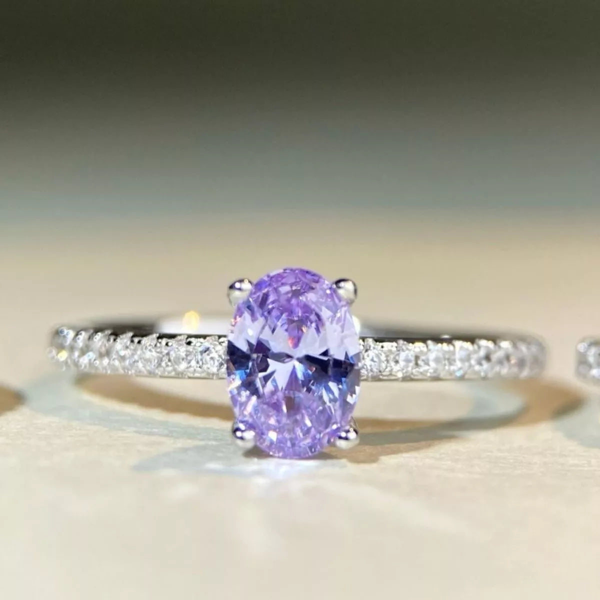 Sterling Silver Zircon Oval Ring in Lavender - women's ring