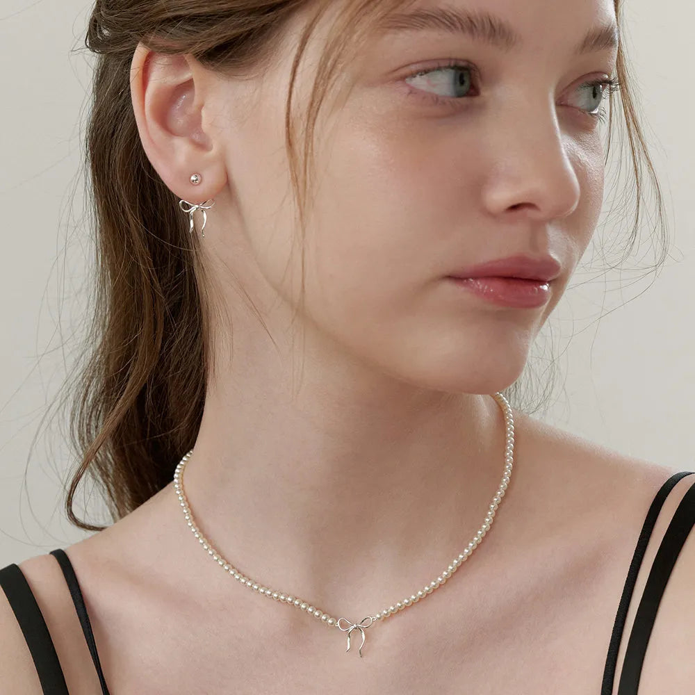 Copper Pearls Bow Necklace - alternate necklace view