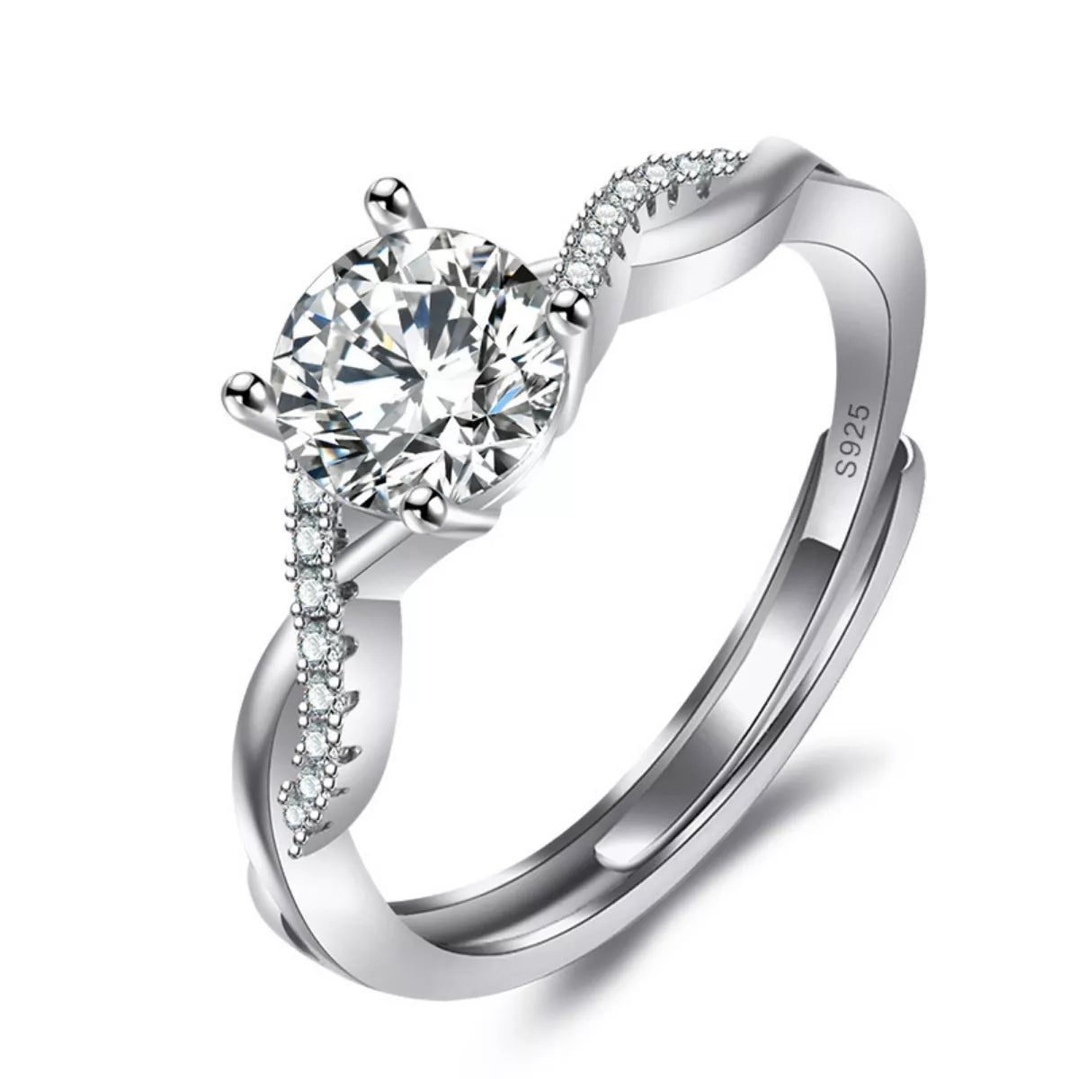 1 Carat Moissanite Sterling Silver Ring - alternate ring view
