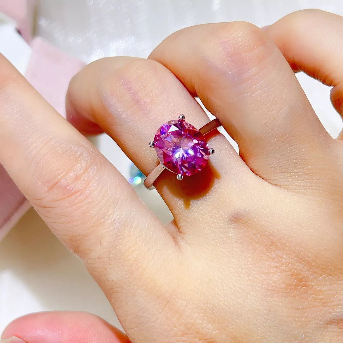 5 Carat Sterling Silver Moissanite Ring in Hot Pink - women's ring