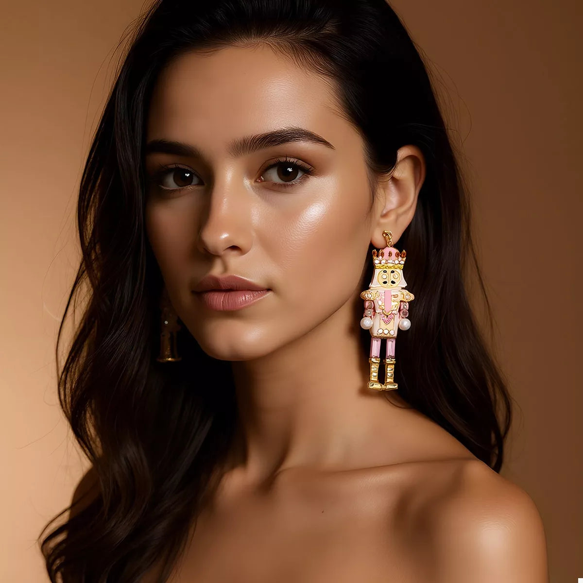 Christmas Nutcracker Earrings in Blush Pink - women's earrings