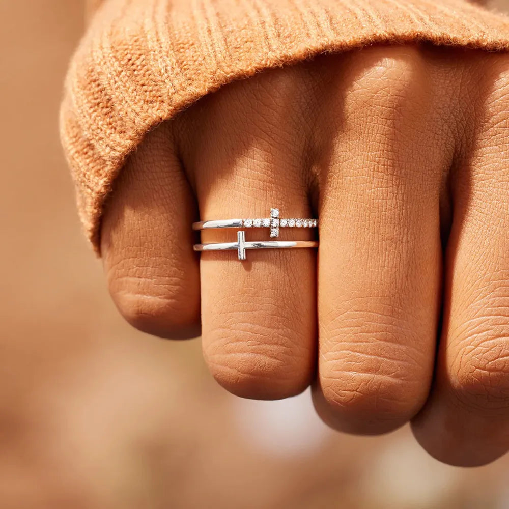 Sterling Silver Double Cross Ring in Silver - women's ring