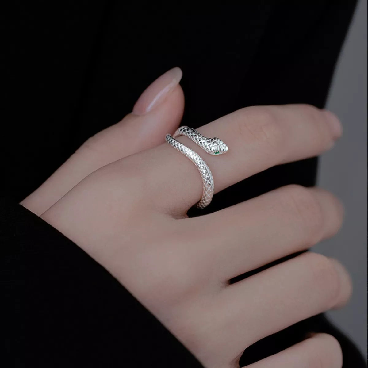 Sterling Silver Snake Bypass Ring - alternate ring view