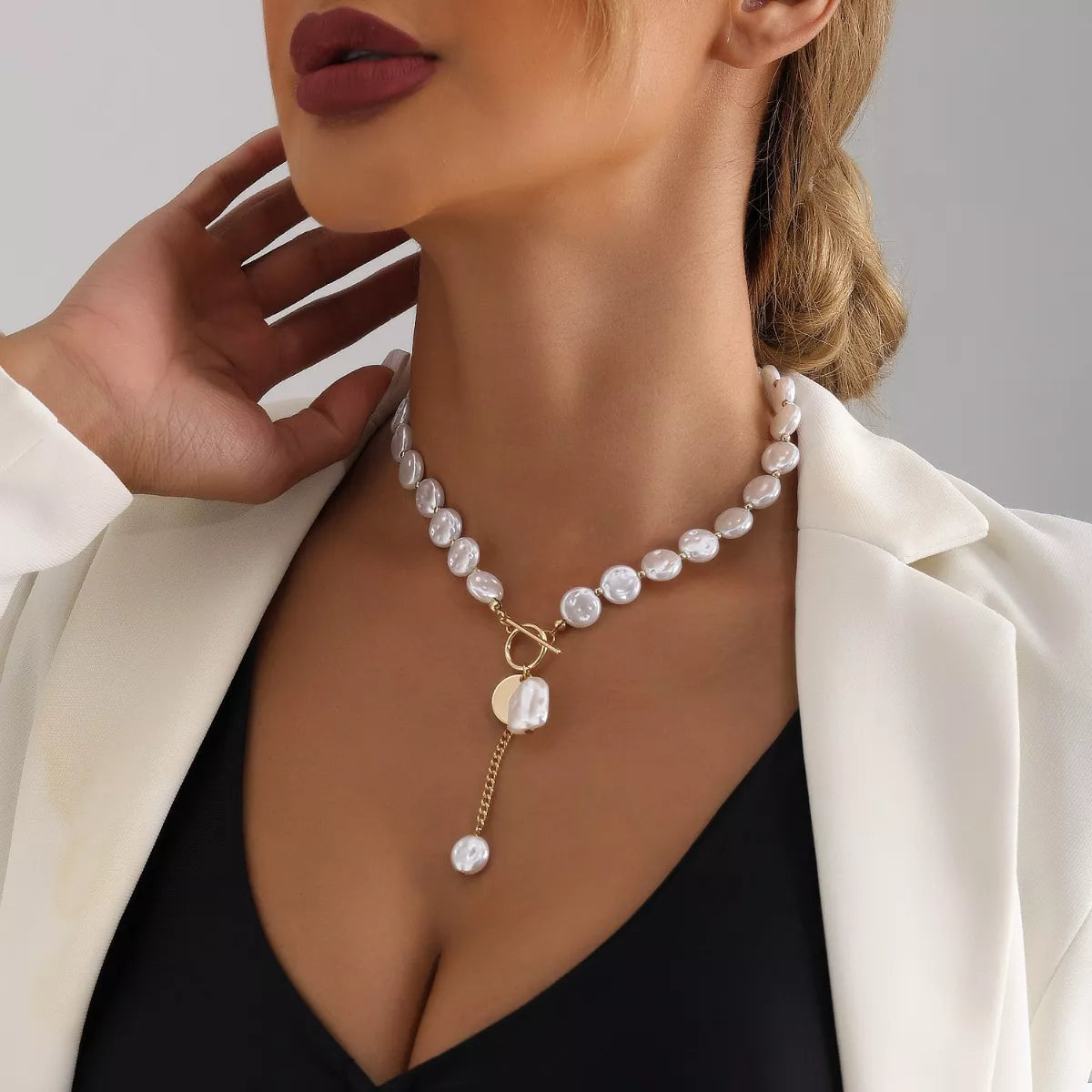 18K Gold-Plated Pearl Drop Necklace - alternate necklace view