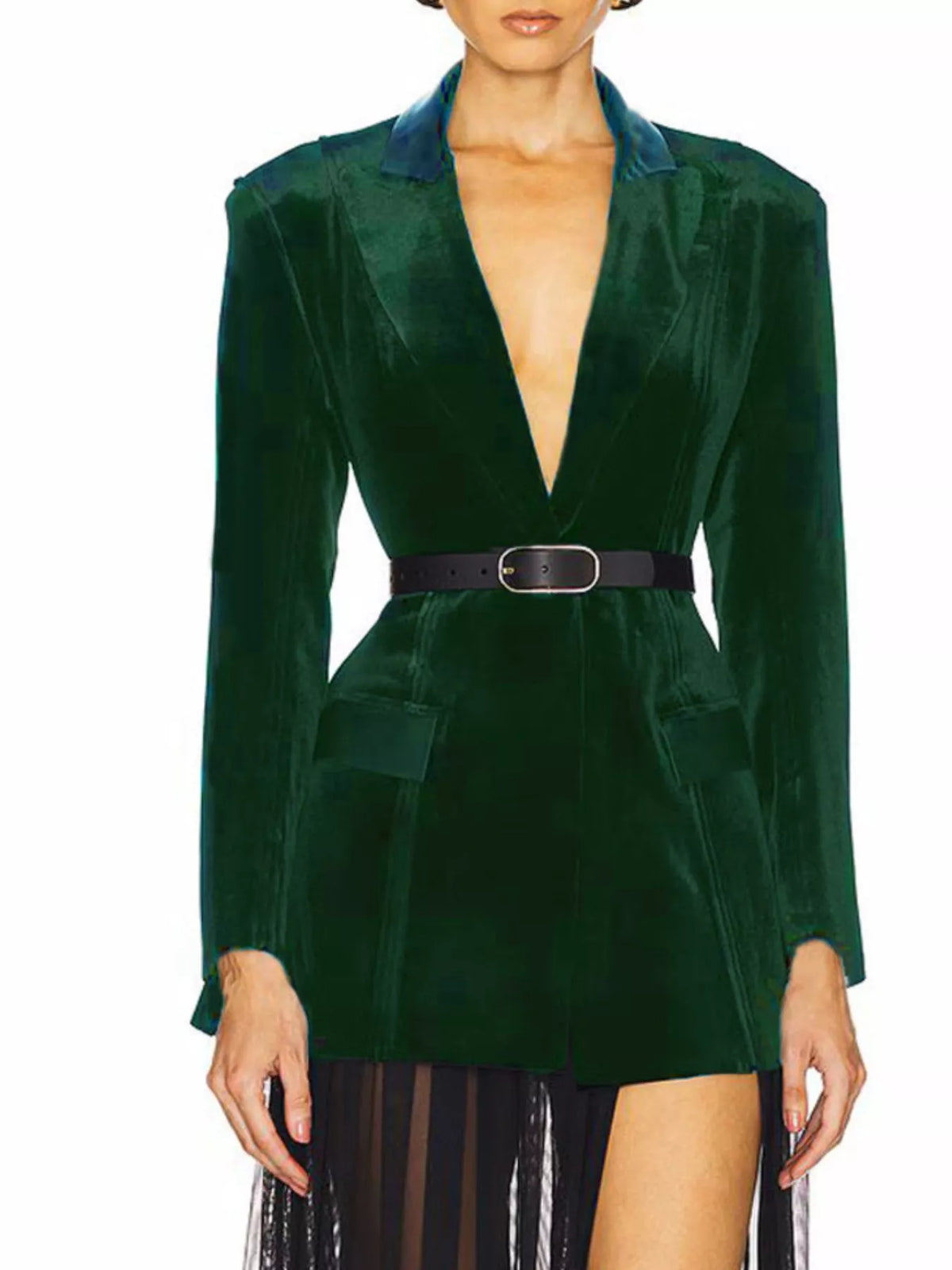 One-Button Long Sleeve Blazer in Black - Blossom's
