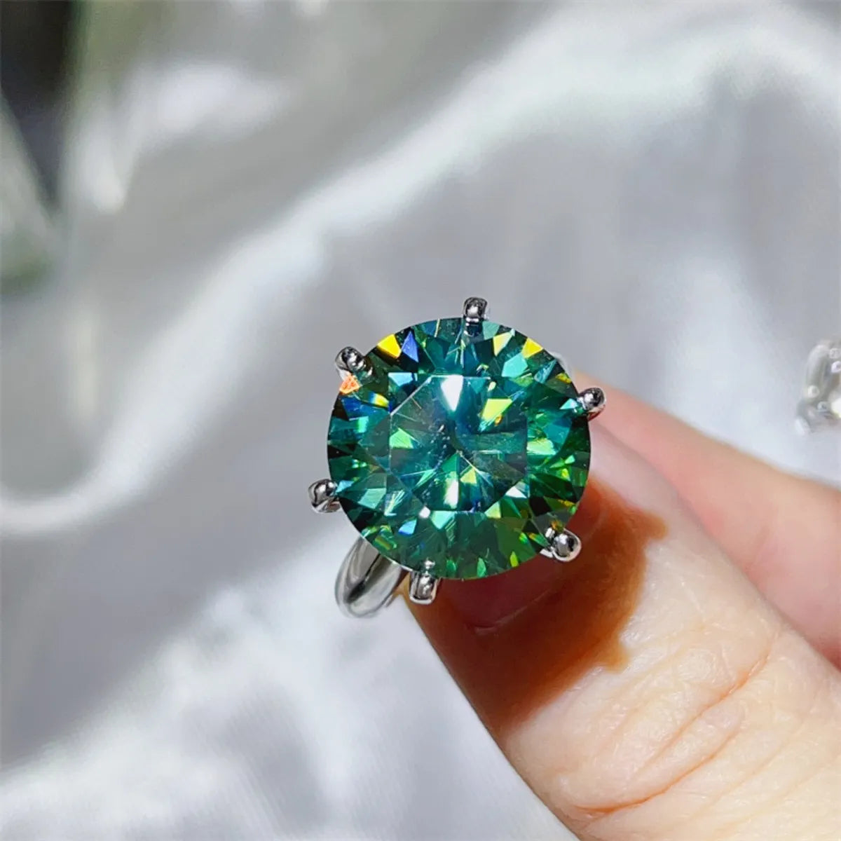 10 Carat Moissanite Sterling Silver Ring in Green - women's ring