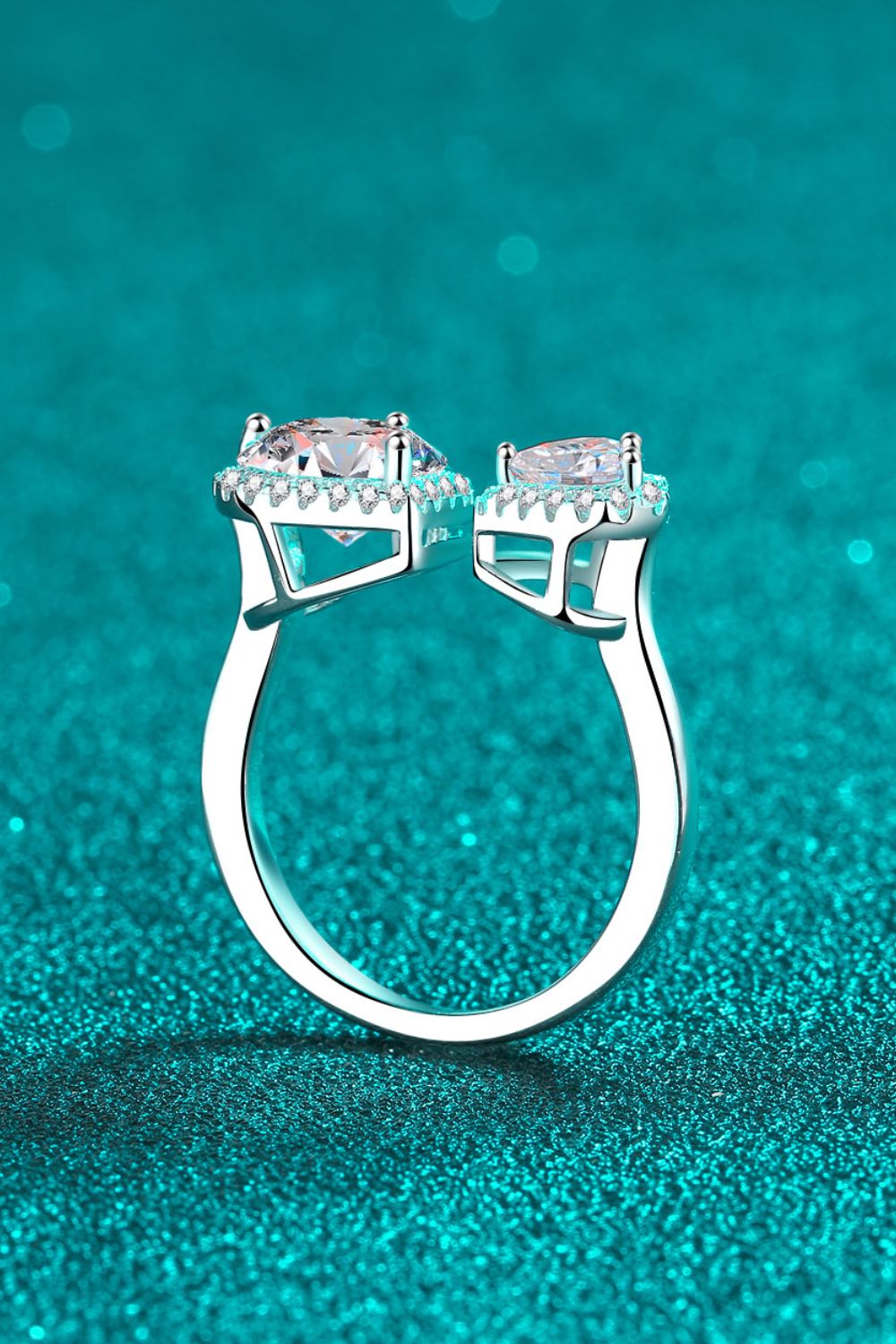 Heart-Shape Moissanite Open Ring in Silver - women's open ring