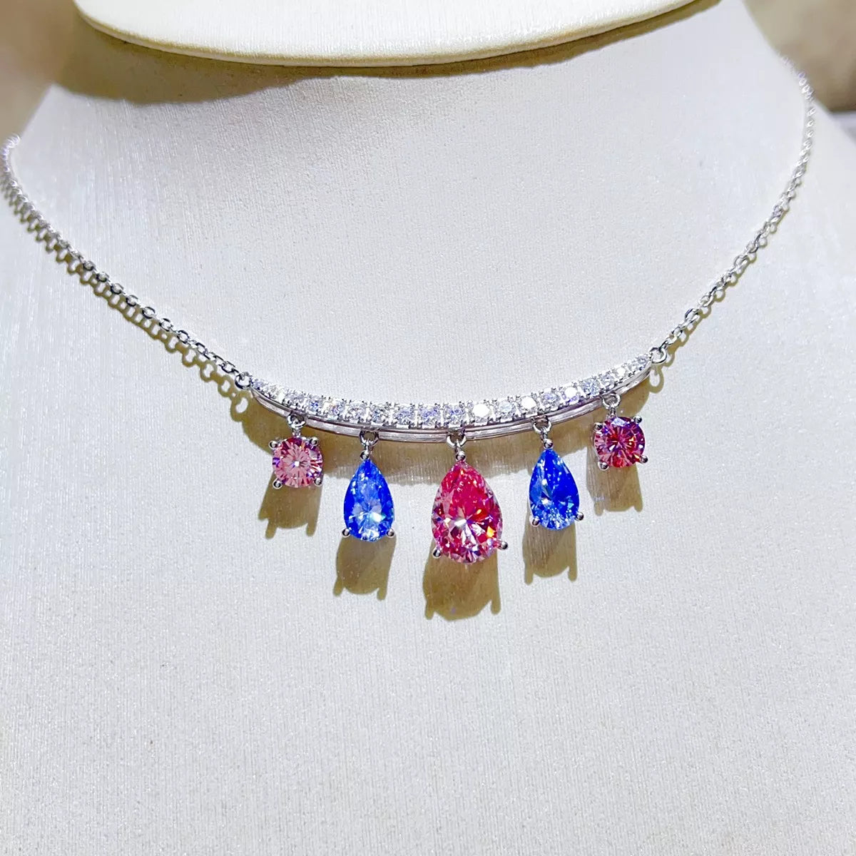 6 Carat Sterling Silver Moissanite Teardrop Necklace - alternate necklace view