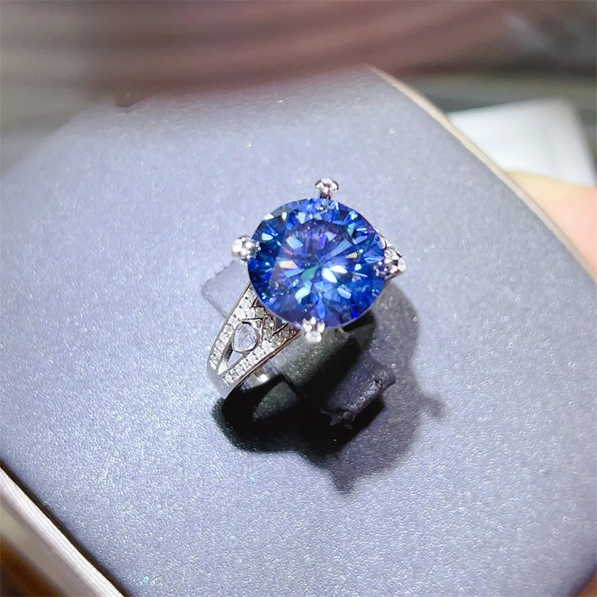 5 Carat Moissanite Sterling Silver Ring in Blue - women's ring