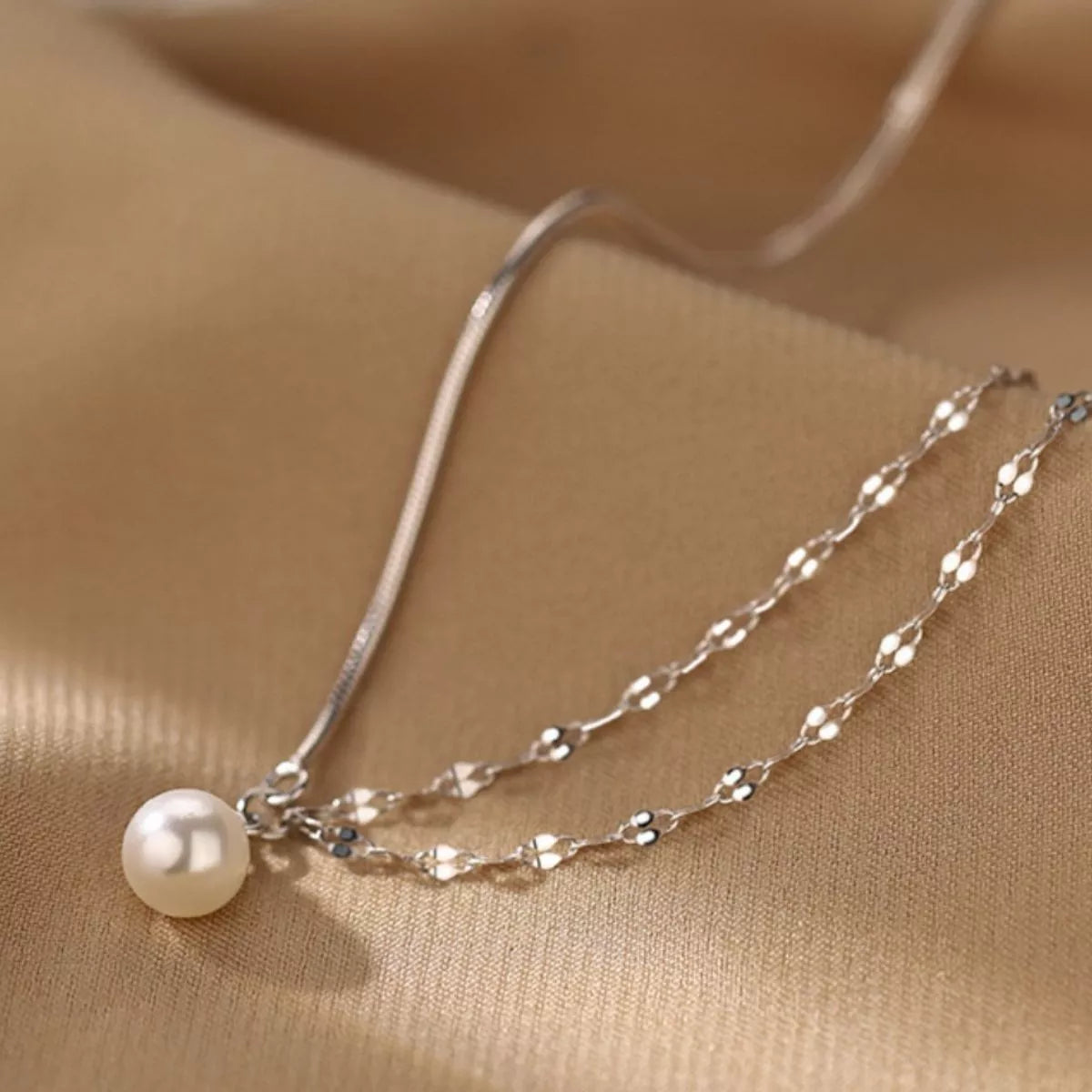 Pearl Pendant Layered Necklace - alternate necklace view
