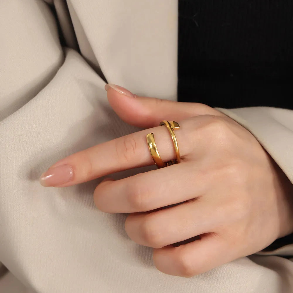 Titanium Steel Layered Wrap Ring in Gold - women's ring