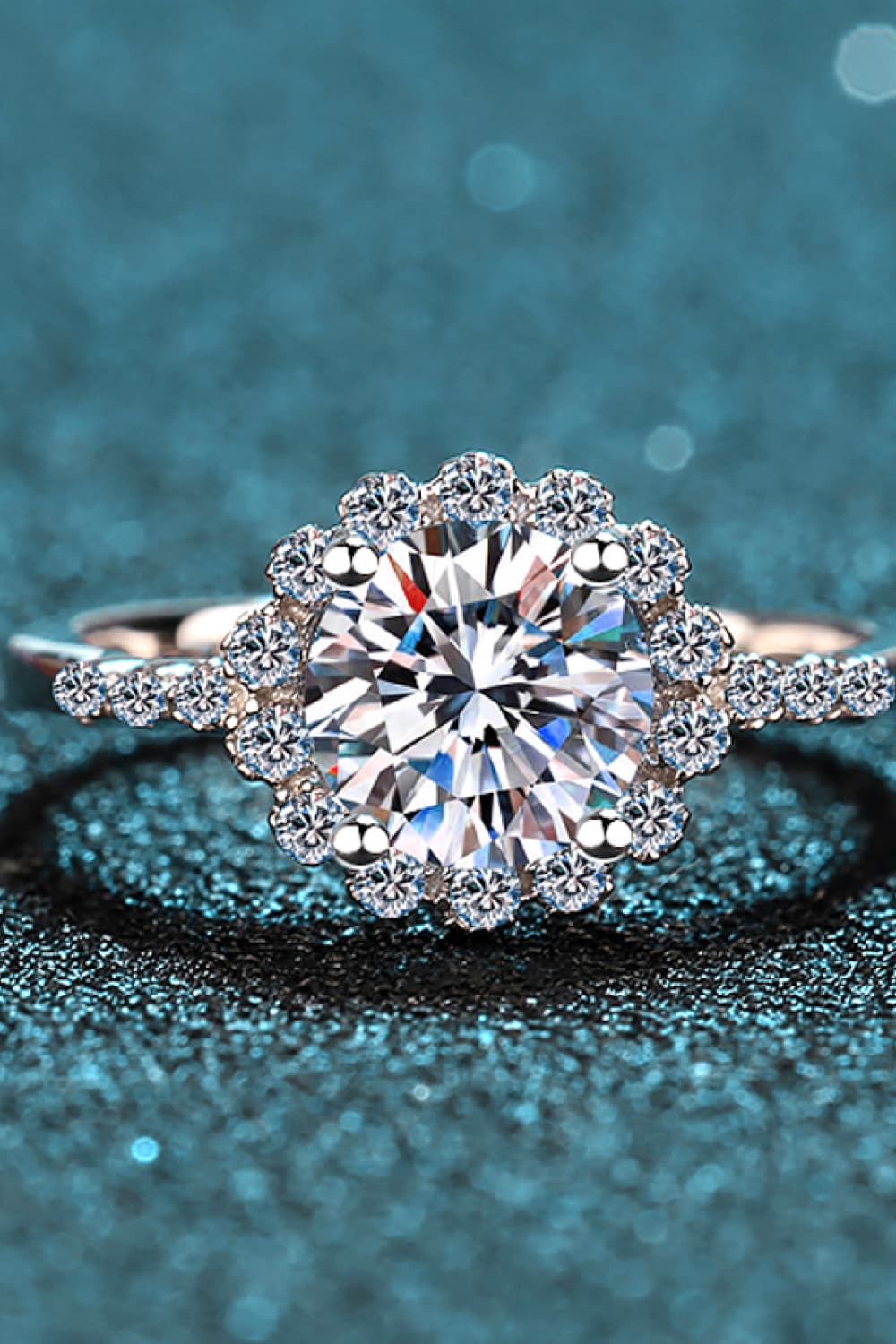 1 Carat Moissanite Rhodium-Plated Halo Ring in Silver - women's halo ring