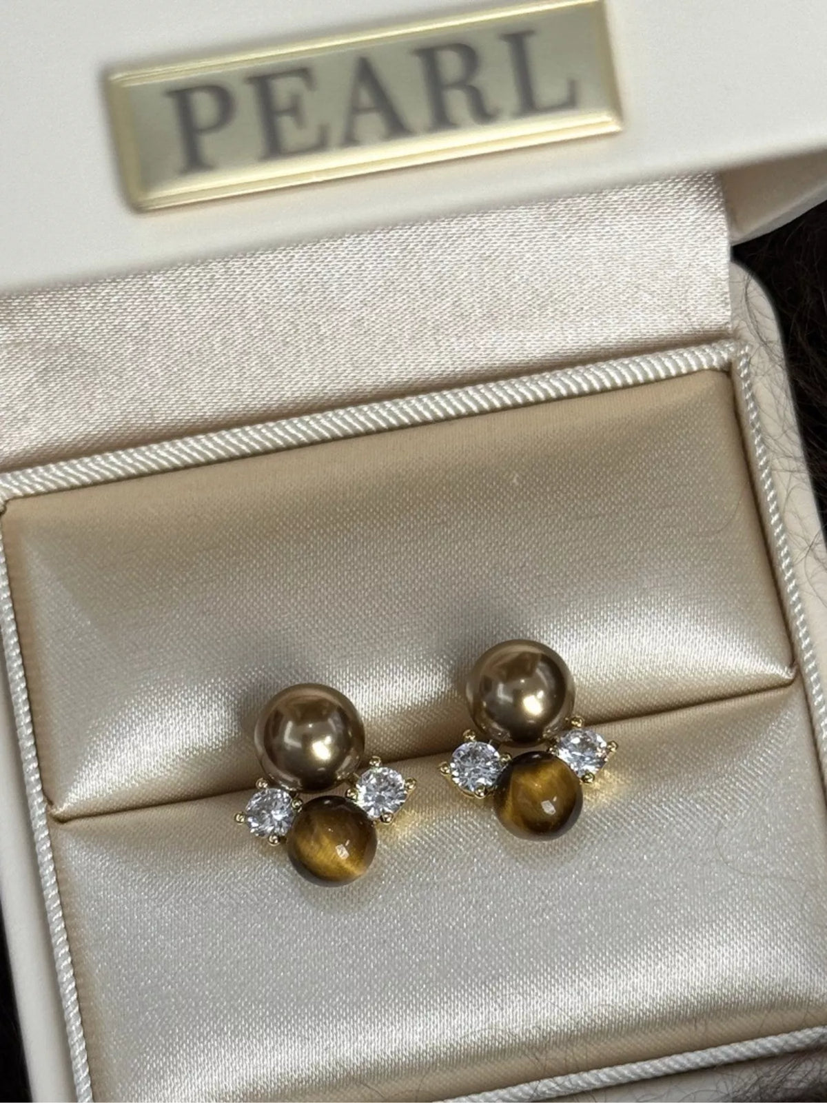 Tiger Eye Stud Earrings - alternate earring view