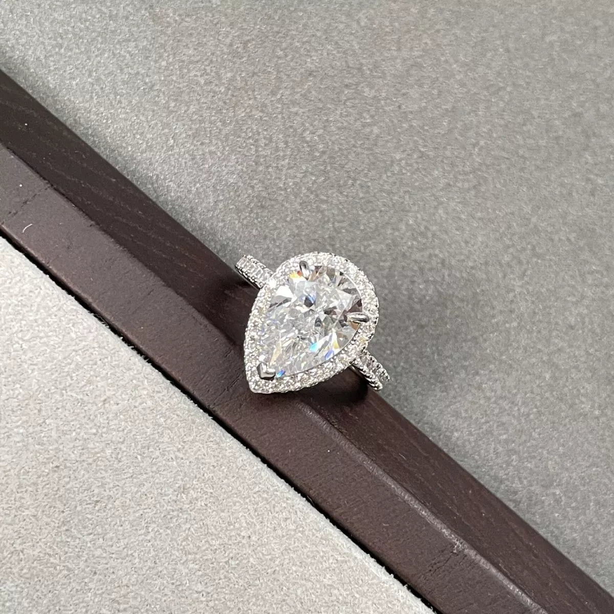 4 Carat Sterling Silver Moissanite Teardrop Ring in Silver - women's ring
