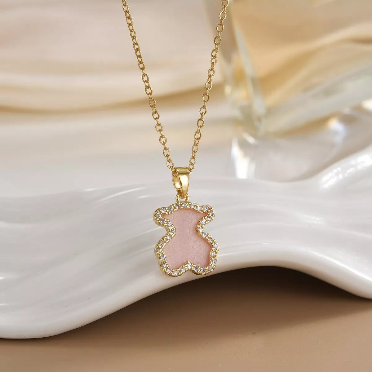 18K Gold-Plated Bear Pendant Necklace - alternate necklace view