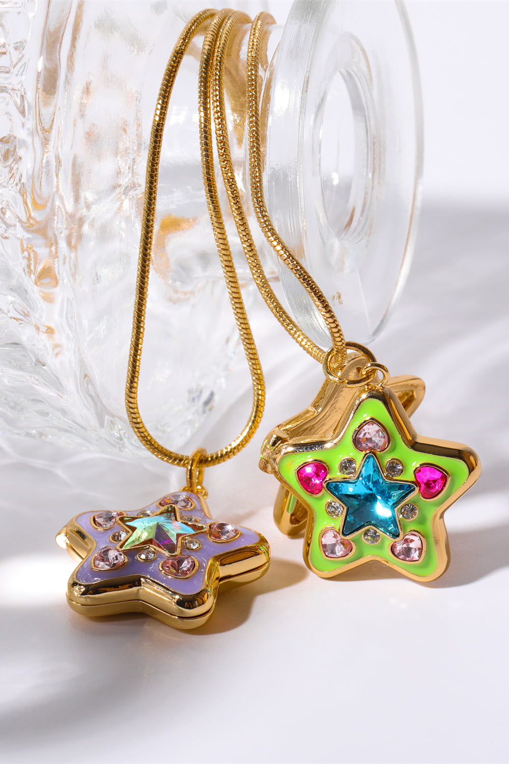 Rhinestone Decor Star Box Pendant Necklace in Lavender - women's pendant necklace