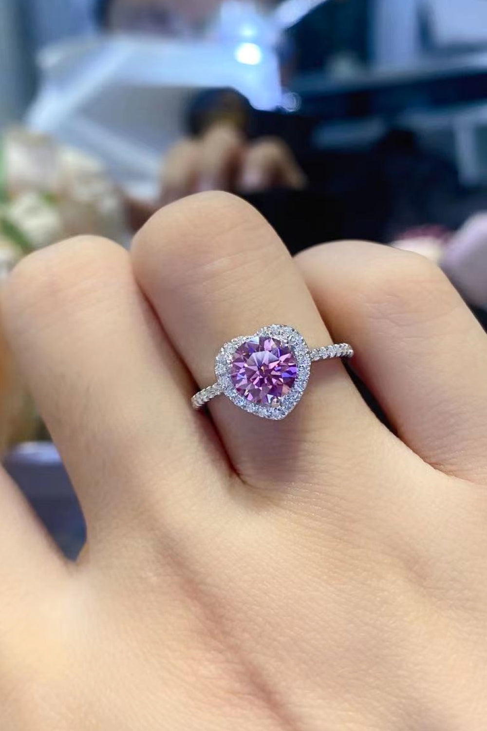 Lifelong Journey 1 Carat Moissanite Heart Ring in Pink Heart - women's ring