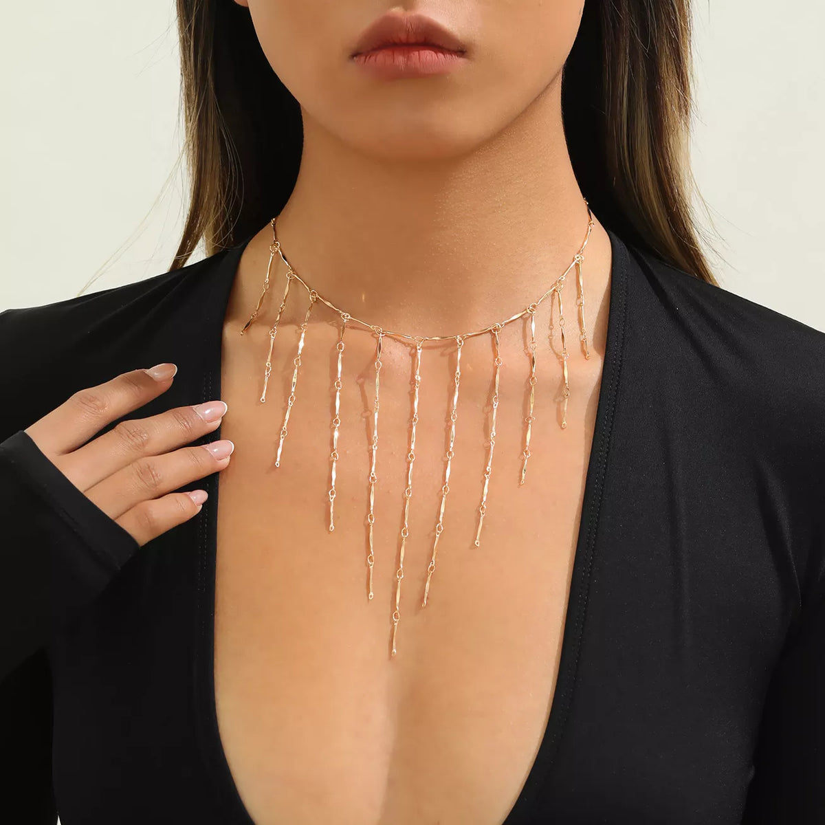 18K Gold-Plated Tassel Waterfall Necklace in Gold - women's necklace