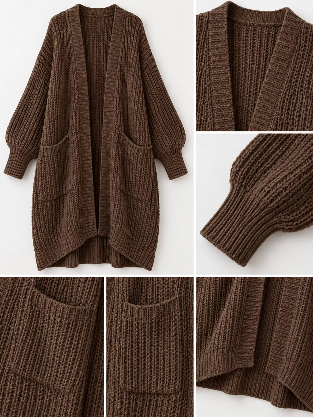 Chunky-Knit Openwork Front Longline Cardigan in Navy - women's cardigan