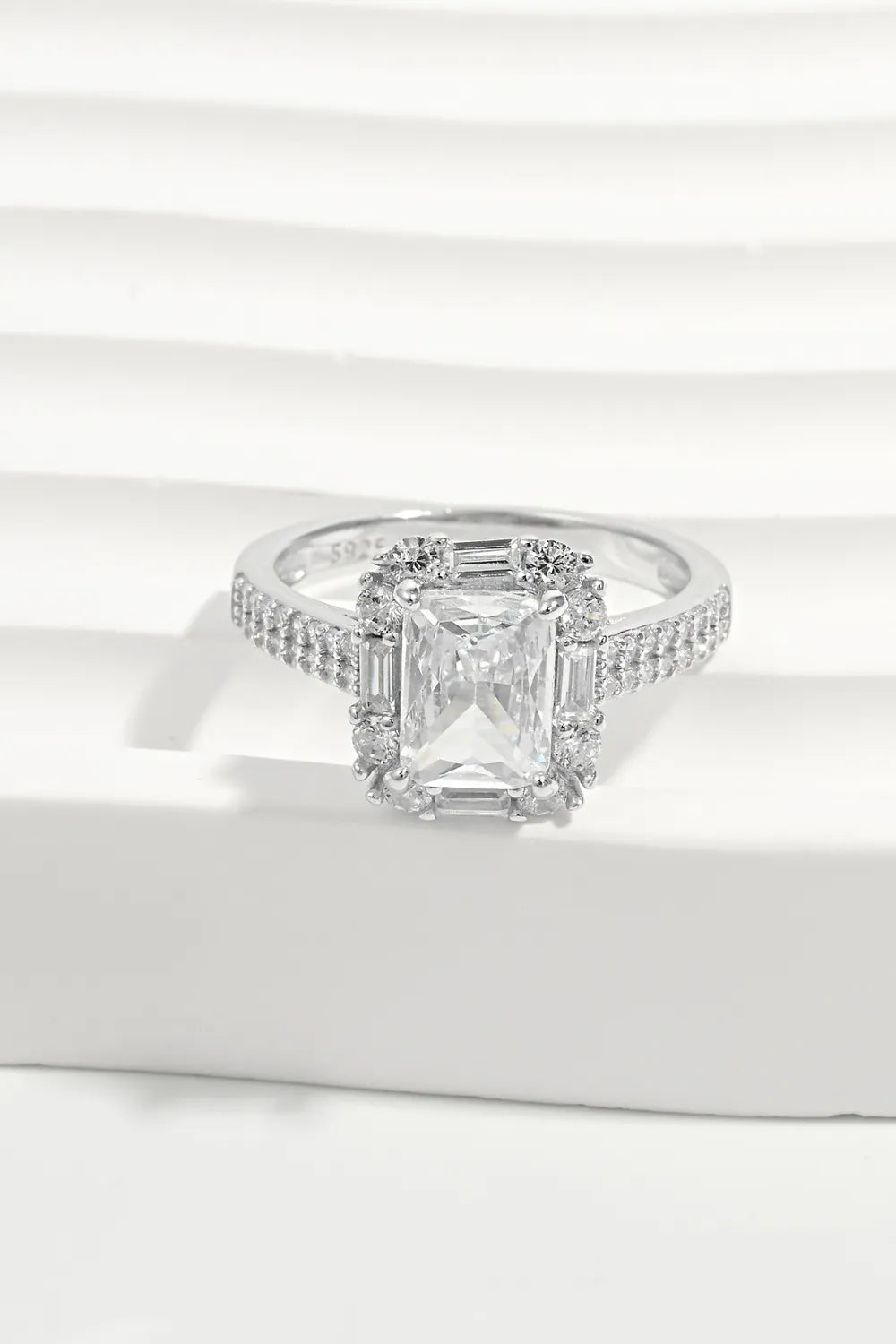 Sterling Silver Inlaid Zircon Square Ring in Silver - women's ring