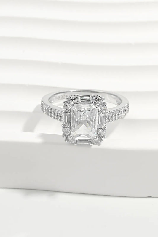 Sterling Silver Inlaid Zircon Square Ring in Silver - women's ring